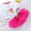 Atacado transfronteiriço ins roupas infantis novo desenho animado aniversário manga curta vestido princesa cor acessório de cabeça conjunto de três peças