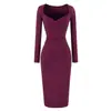 Vestido largo elegante sexy de estilo francés de lujo ligero con cuello en V, fruncido, ajustado al cuerpo, adelgazante, de corte ceñido y manga larga, vestido moderno que ciñe la cintura