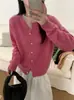 26 Outono Novo Estilo Blusa Estilo Coreano Elegante Cor Sólida Gola Redonda Manga Longa Cardigan de Tricô Feminino Versátil Casual para o Trabalho Casaco