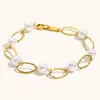 Pulsera Cruzada Europea y Americana Estilo Ins de Perlas de Imitación para Mujer Acero Inoxidable Chapado en Oro de 18K Moda Elegante Retro Personalizada Joyería de Mano