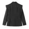 Comércio Exterior Roupas Femininas Primavera e Outono 2026 Estilo Europeu e Americano Moda Simples Versátil Listrado Ombro Largo Blazer para Mulheres B129783