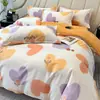 Ropa de cama de algodón cepillado grueso de cuatro piezas, edredón nórdico de algodón puro, sábana, juego de invierno de tres piezas