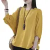 2024 Nueva Camiseta Top de Manga de Murciélago Holgada Talla Grande para Madre Verano Cubre Vientre Aspecto Adelgazante Manga Corta Mangas de Linterna