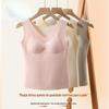Roupa íntima quente feminina TongTongshu com inicial, pelúcia moída dupla face, copo autossustentável com design integrado, gola V, roupa íntima base quente