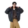 Chaqueta de Algodón con Solapa de Lana de Cordero Estilo Americano para Hombre, Marca de Invierno de Moda, Abrigo de Algodón Engrosado Integrado de Cuero Pu y Piel Tie-Dye Holgado