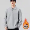 Sudadera tipo Polo para Hombre Otoño 2026 Nueva Ropa de Otoño e Invierno con Forro Polar y Cuello Camisero Camiseta de Manga Larga para Hombre