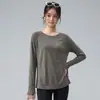 Top de manga larga suelto para mujer, sin costuras, de cuello redondo, para yoga, que cubre el cuerpo, absorbe el sudor, es transpirable y adecuado para actividades casuales de running, fitness y yoga.