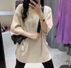 Camiseta Larga de Verano para Mujer, Holgada, de Manga Corta, con Pliegues Chiba, Color Sólido, Estilo Perezoso, Estilo Coreano