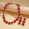 Conjunto de Dos Piezas de Pendientes Redondos y Collar Tachonados con Diamantes Estilo Europeo y Americano, Cadena para Clavícula Estilo Corte Nicho, Conjunto de Joyería para el Cuello de Lujo Ligero de Gama Alta para Mujeres