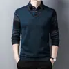 Suéter Novo para Pai no Inverno com Gola Alta Falsa Peça Dupla Tricô Masculino com Forro de Lã Engrossado para Homens de Meia-Idade Atacado