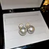 Pendientes de Perla Color Café Copo de Nieve Helado de la Princesa Diana, Pendientes de Circonita de Lujo Ligero y de Gama Alta, Pendientes de Estilo Palacio Retro Francés