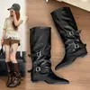 Botas femininas de cano alto 2026 novo outono vintage salto grosso empilhado botas de montaria versátil emagrecedor botas longas acima do joelho