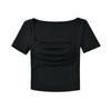 Camiseta de punto de manga corta ajustada y roja para mujer, de verano, plisada, ajustada, con cuello cuadrado y almohadilla para el pecho.