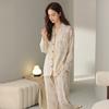 [Ácido Hialurônico] Pijama para Mulheres Primavera e Outono Algodão Modal Cardigã de Manga Longa Roupa de Casa Tamanho Grande Conjunto Estilo Inverno
