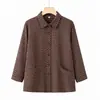 Roupas de verão para mulheres de meia-idade e idosas, camisa de algodão puro xadrez com gola, blusa de manga comprida estilo vovó, roupas para idosos, casaco de outono
