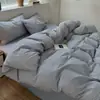 Juego de cuatro piezas de algodón 100% teñido en hilo de algodón lavado Clase A con patrón de jacquard a rayas, conjunto de pijama de estilo japonés de algodón puro para dormitorios de estudiantes