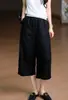 Calças Femininas de Verão Confortáveis Pantalonas Cropped Respiráveis Algodão Linho Cintura Elástica Soltas Modeladoras Artísticas Retrô Casuais