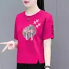 Comercio Exterior Transfronterizo Ropa para Madres, Camiseta de Manga Corta para Mujeres de Mediana Edad, Top Holgado de Media Manga para Mujeres Tallas Grandes, Camiseta Básica