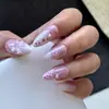 24 Peças de Unhas Vestíveis com Laço Transfronteiriço, Adesivos de Unha em Formato de Amêndoa com Pérolas, Unhas Postiças Rosa com Estampa de Leopardo Estilo Garota Spicy