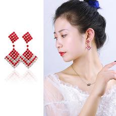韩版轻奢高级感耳坠S925银针奥登钻方块几何耳环气质百搭耳饰批发