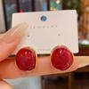 Pendientes Vintage de Nicho Rojos Otoño e Invierno Nueva Llegada Sentido Avanzado Atmosféricos Celebridad de Internet Pendientes con Pasador de Plata 2024 Nueva Llegada Pendientes de Moda