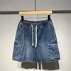 Shorts jeans funcionais estilo japonês com cintura elástica para homens, novo lançamento casual solto de comprimento médio para o verão de 2026