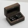 Yabin Madera Maciza Nogal Negro Gemelos Caja de Madera Set de Regalo para Hombres, Gemelos Rectangulares y Botones de Puño Set de Caja de Regalo Almacenamiento