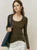 Camiseta de Punto de Lana Merino 60s de Hilo Yangzi Integrado sin Costuras para Mujer H092711