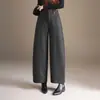Calças Cropped de Lã Elegantes e Modernas para Mulheres 2026 Outono/Inverno Novas Calças de Cintura Alta Slim de Comprimento Nove Décimos Temperamento Versátil Calças Casuais