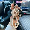 Chaveiro de Flor de Rosa de Tecido com Corrente de Pérolas Acessórios de Gota d'Água Pingentes Personalizados para Bolsa Estilo Coreano Chaveiro de Controle Remoto de Carro