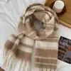 Cachecol de Inverno Estilo Coreano para Mulheres 2024 Lã Mohair Espessado Quente Moda Versátil Xadrez Franja Cachecol Atmosférico