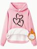 Suéter de estación independiente europea y americana de eBay para mujer Otoño e Invierno con forro polar Suéter con capucha en stock Forma de corazón Combinación con todo Casual Camisa de manga larga para mujer