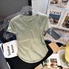Camiseta de manga corta con cuello en V, estilo puro deseo plisado con diseño de tiro real para mujer, novedad de verano 2023, top corto adelgazante ajustado
