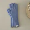 Guantes de Punto Mezcla de Lana con Borde Contrastante Invierno a Prueba de Frío Terciopelo de Conejo Lana Dedos Divididos Muñeca Larga y Ancha