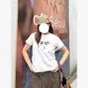 2025 Nuevo Verano Y2K Retro Americano Estampado de Vaca Espacial Ajustado Ajustado Hombro Derecho Camiseta de Manga Corta Tops para Mujer