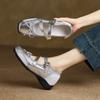 2026 Nuevos Zapatos Casuales Mary Jane para Mujer Estilo Ballet Plateados Retro de Piel Genuina con Suela Gruesa y Moño para Aumentar la Altura
