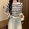 Estilo Doce de Outono Cardigan de Tricô com Listras Florais 3D Novo Lançamento Feminino Nicho Slim Curto Camada Interna Top Básico