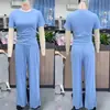 Nuevo Producto Europeo y Americano de Amazon 2026: Conjunto Casual de Color Sólido con Mangas Largas, Top y Pantalones de Pierna Ancha de Cintura Alta, Ropa Deportiva