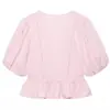 Ropa Europea y Americana Transfronteriza para Mujer Cuello Redondo Manga Corta Cuadros Pequeños Panal Diseño de Camisa Camisa con Sentido del Diseño