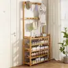 Zapatero con perchero integrado, estante de almacenamiento, zapatero multicapa, perchero multifuncional simple para entrada del hogar