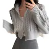 Suéter Cardigan Feminino Tricô Canelado Cor Sólida com Zíper Duplo Estilo Coreano Retrô Chique Estudante Outono/Inverno 2026 para Mulheres
