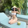 Nuevo Conjunto de Tres Piezas Bikini de Tubo Blanco Puro Deseo, Bikini Separado, Traje de Baño Vestido Largo para Vacaciones en la Playa, Verano de Chica Hot