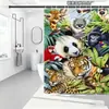 Cortina de Chuveiro com Estampa de Animal Cartoon Atacado Transfronteiriço Transferência Térmica Digital Impermeável e à Prova de Mofo Cortina de Chuveiro em Pongee Cortina de Banheiro