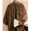 Nueva Camisa de Pana de Manga Larga para Hombre Estilo Chino con Diseño Mejorado de Botones Estilo Hanfu, Chaqueta Tang Suit Tendencia de Marca China con Pintura de Tinta