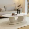 Mesa de Centro Criativa Estilo Creme para Sala de Estar, Novo Modelo 2026, Formato Oval, Adequada para Apartamentos Pequenos, Estilo Minimalista Italiano, Mesa de Chá de Pedra
