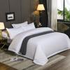 Conjunto de Roupa de Cama e Lençóis Star Hotel para Hotéis, Jogo de Cama de 4 Peças Branco 100% Algodão para Todas as Estações, Lençol de Cama e Capa de Edredom com Listras de Cetim de 3cm Fio 40