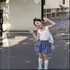 Ropa Infantil Conjunto para Niñas: Top de tirantes de punto y shorts a cuadros, Talla 26, Ropa nueva de verano de comercio exterior, Suministro de fábrica
