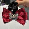 Elegante lazo de terciopelo estilo coreano, pedrería de alta calidad, encantadora camelia, anillo salchicha, otoño e invierno, moda retro francesa, accesorios para el cabello