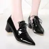 Nuevos zapatos de mujer para primavera y otoño, punta fina, charol, de una sola capa, tacón alto grueso, tallas 31-45, zapatos de comercio exterior