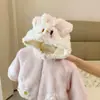 Chaqueta de Invierno con Forro de Felpa para Bebé Niña Infantil Pequeño Súper Linda Encantadora Capucha de Conejo Versátil Top Peludo Chaqueta Cálida